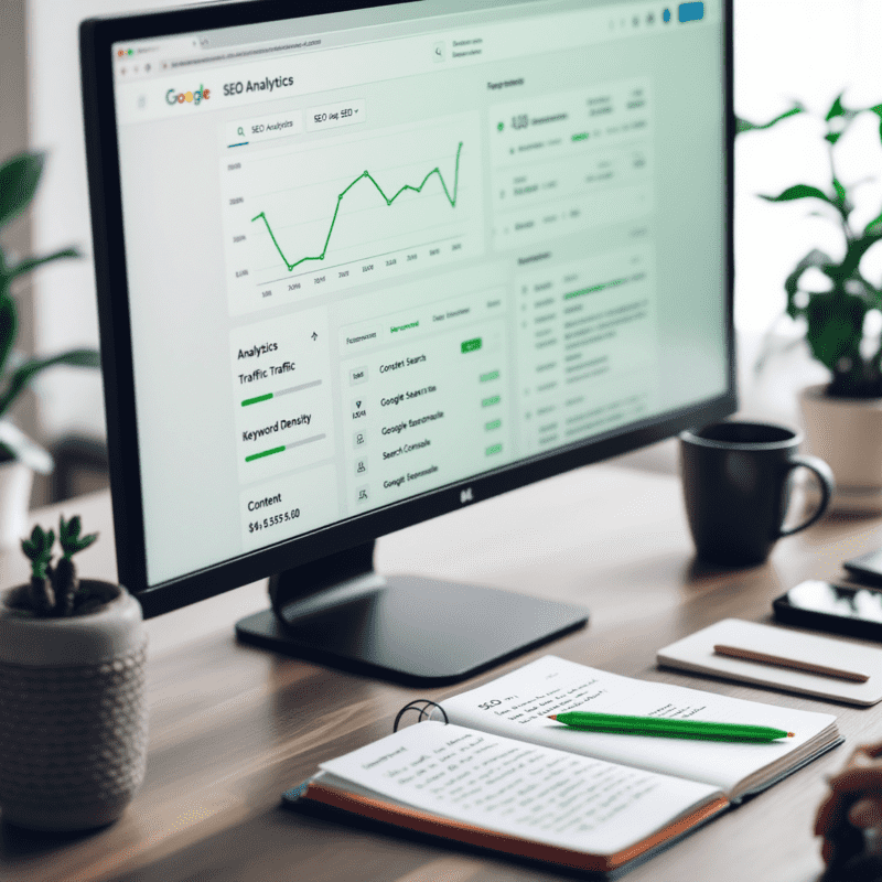 tela de computador com estratégia de seo para conteúdo