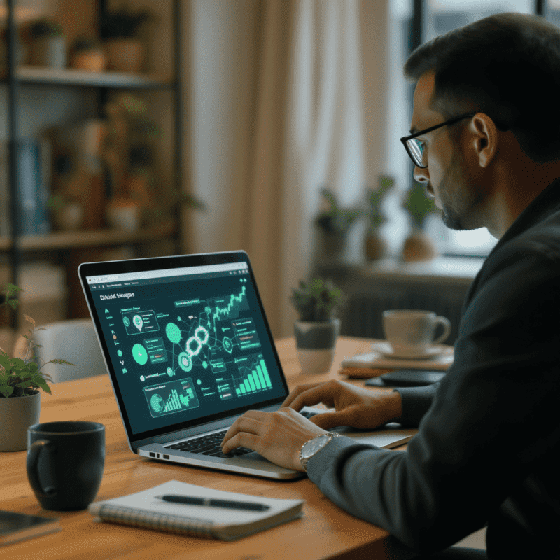 homem olhando monitor com os resultados do link building