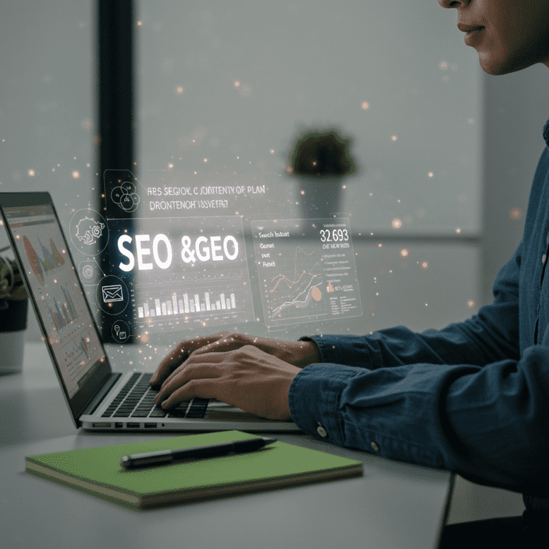 Planejamento de conteúdo estratégico para SEO e GEO com foco em intenção de busca.