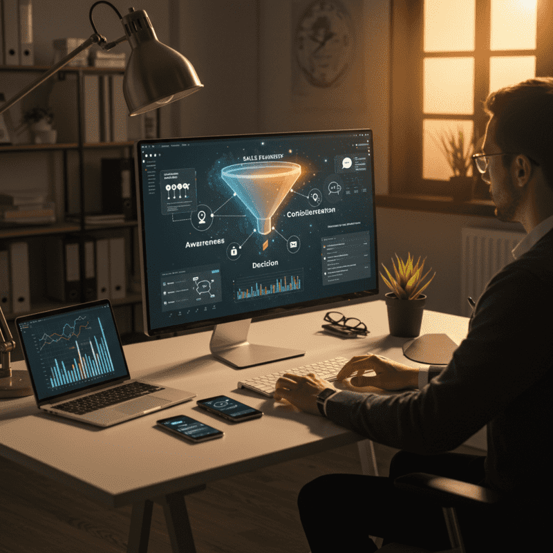 personalização do funil de vendas em uma tela do computador